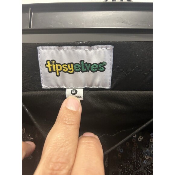 Tipsy Elves Black Sequin Pants Leggings NWT Size XL Stretch Holiday Party Club - Picture 3 of 5